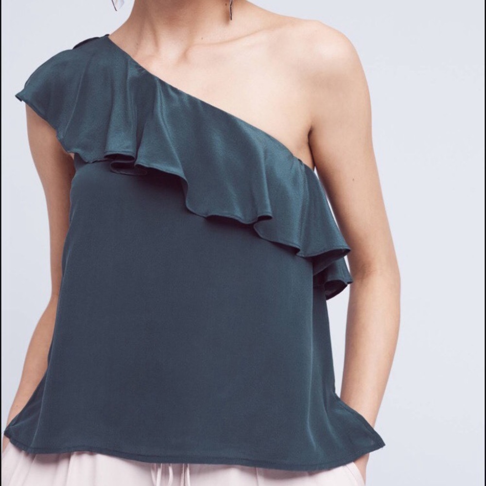 Silk One-Shoulder Ruffle Top